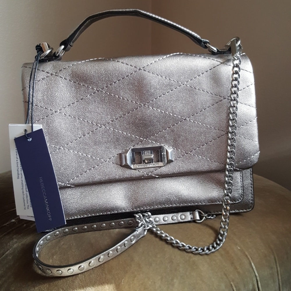 NWT Rebecca Minkoff platinum leather crossbody